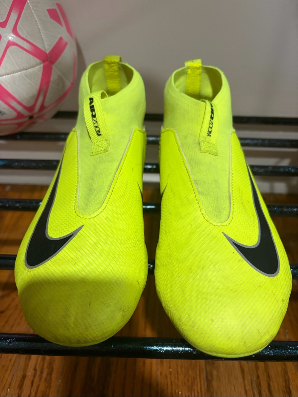 Nike Kids Neon Yellow Laceless Soccer Sneakers with Black Swoosh